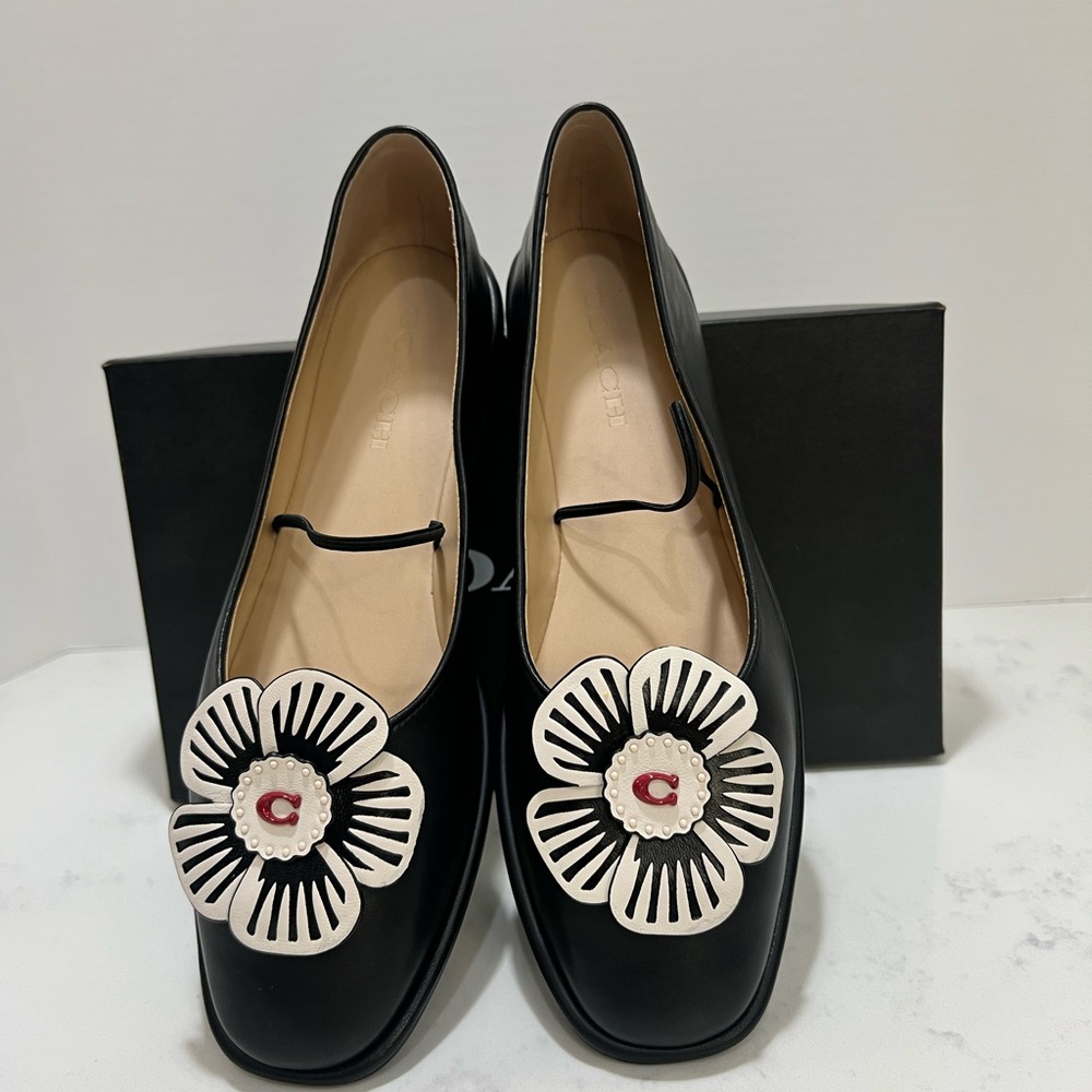 Coach Black Flats with White Floral Accent - Picture 5 of 10